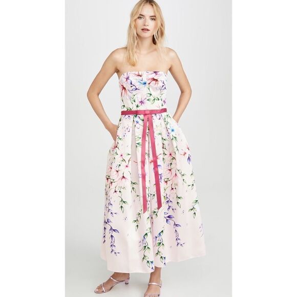 Marchesa Strapless Printed Mikado Corseted Dress - Picture 7 of 12